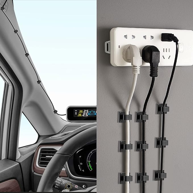 XHF 120 PCS Adhesive Cable Wire Clips Black, Outdoor Christmas Light Clips, Cable Management Wire Organizer Cord Holder for Under Desk, Car, Wall, TV PC Ethernet Cable