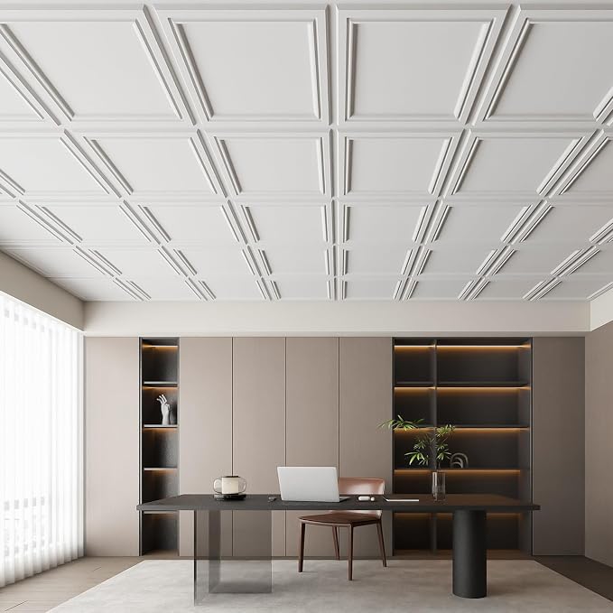 Art3d 12 Pack PVC Ceiling Tiles 24x24 Inches Waterproof Drop Ceiling Tiles/Wall
