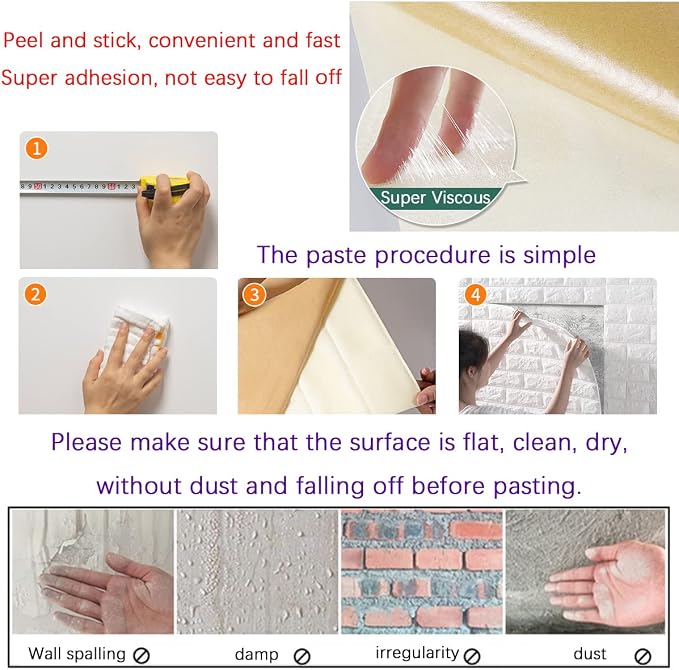 30PCS 3D Wall Panels Peel and Stick Faux Brick Wallpaper White Self Adhesive