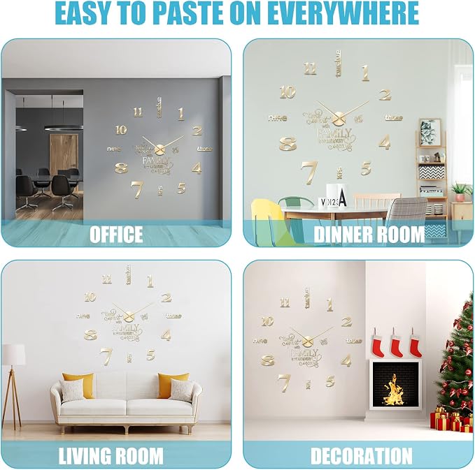 Junkin 3D Large Frameless DIY Wall Clock Modern Decor Family Quote Wall