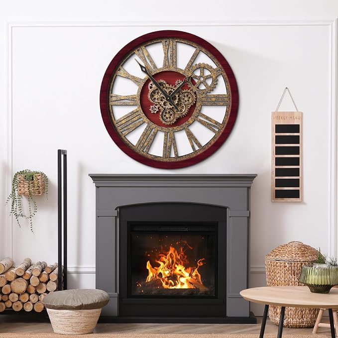 The B-Style Large Wall Clock 24 inch Moving Gear Wall Clock Oversized Vintage