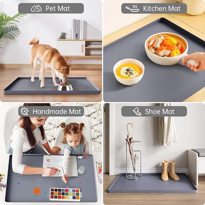 FLATO Waterproof Under Sink Mat 25" x 22" Shelf Liner for Kitchen and Bathroom, Cabinet Protector, Organizers and Storage, Flexible Silicone Drip Tray