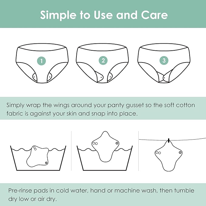 wegreeco 6 Pcs Reusable Menstrual Pads, Ultra Absorbent Cloth Pads for Heavy Flow, Sanitary for Teens, Women, Nonslip, Grey Inner, Grey Outer, Medium
