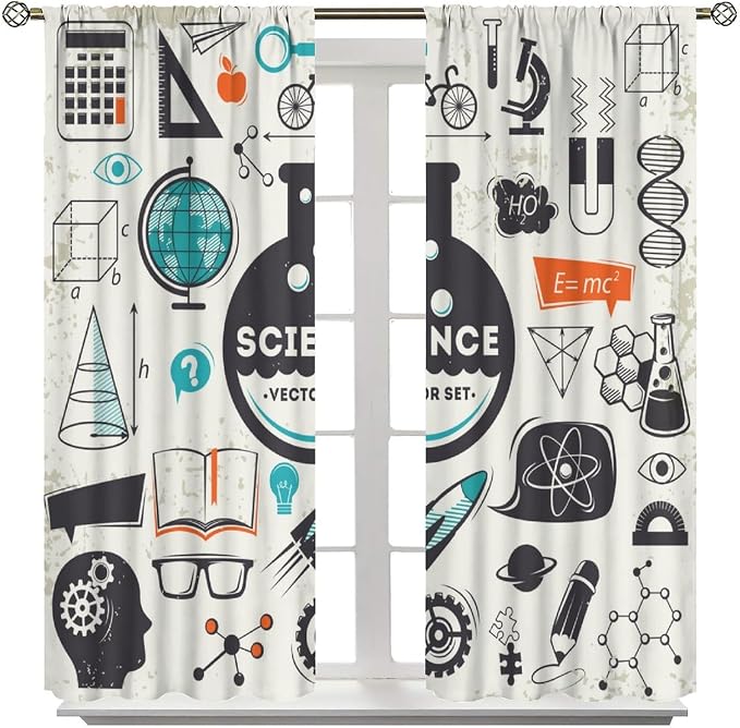 Science Bedroom Curtains, Chemistry Science Pharmacy Research Blackout Rod Pocket Window Drapes for Childs Girls Boys Bedroom Living Room Home Set 2 Panels,84x84 Inches