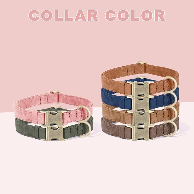 Genuine Leather Dog Collar - Adjustable Pet Collar with Quick Release Metal Buckle, Soft Skin Friendly Real Leather Collar for Small, Medium, Large Dogs (Pink, L:Fit 15-23" Neck)