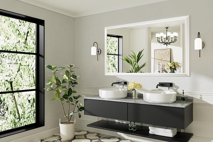 60x36 Inch White Bathroom Mirror