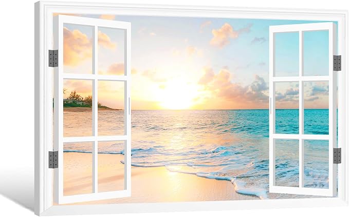 Goldfoilart Ocean Beach Sunset Canvas Wall Art