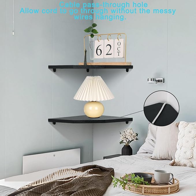 Corner Wall Shelves Set of 2, Rustic Wood Corner Floating Shelves