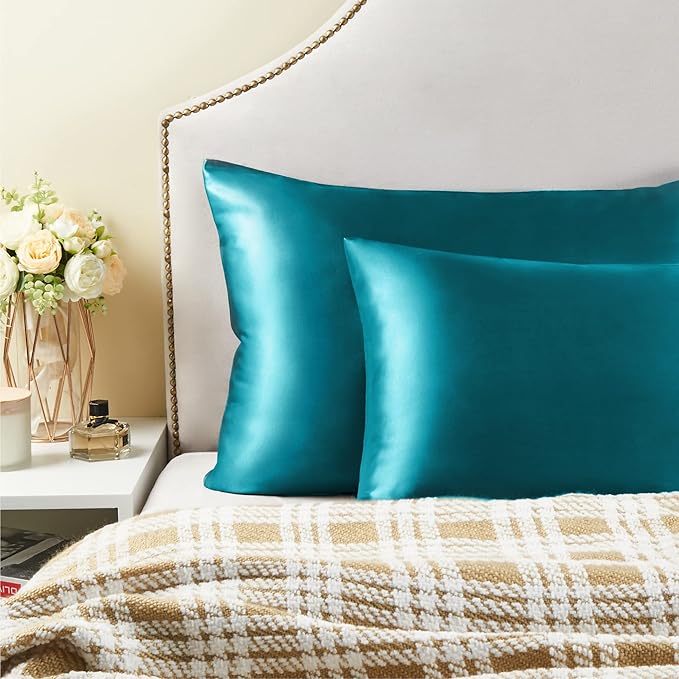 BEDELITE Satin Pillowcase for Hair and Skin, Super Soft Similar to Silk Pillow Cases 4 Pack with Envelope Closure, Cooling Pillowcases for Women Men (20"x26" Standard Size, Teal)