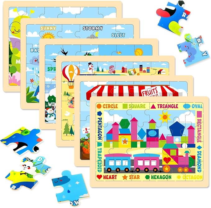 Montessori Wooden Puzzles for Toddlers 3-5, 6 Packs 24Pcs Solar System Learning Toys, Educational Preschool Puzzle Set, Toys for Kids Age 3 4 5 6 7 8, Birthday Gift for Boys Girls(Season)