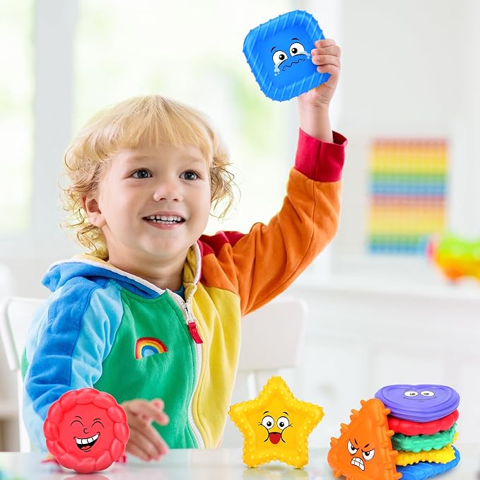 LESONG Sensory Toys Kids Toddlers-Social Emotional Feelings Toys Special Needs, Texture Shapes Learning Toy Preschool Fidget Classroom Must Haves, Calm Down Tools Autistic Children, Stocking Stuffers