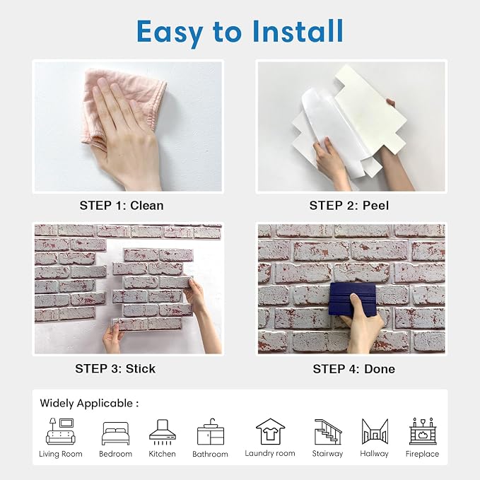 3D Whitewash Brick Wall Panel Peel and Stick