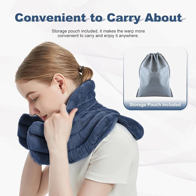 Neck Heating Pad Microwavable for Shoulders, Warmer Wrap Microwave Heating Pad for Neck and Shoulders for Pain Relief (Navy Blue)
