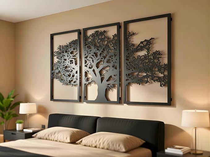 Vailla Tree of Life Wall Art 3pcs Family Tree Wall Decor 3D Wooden Wall Hanging