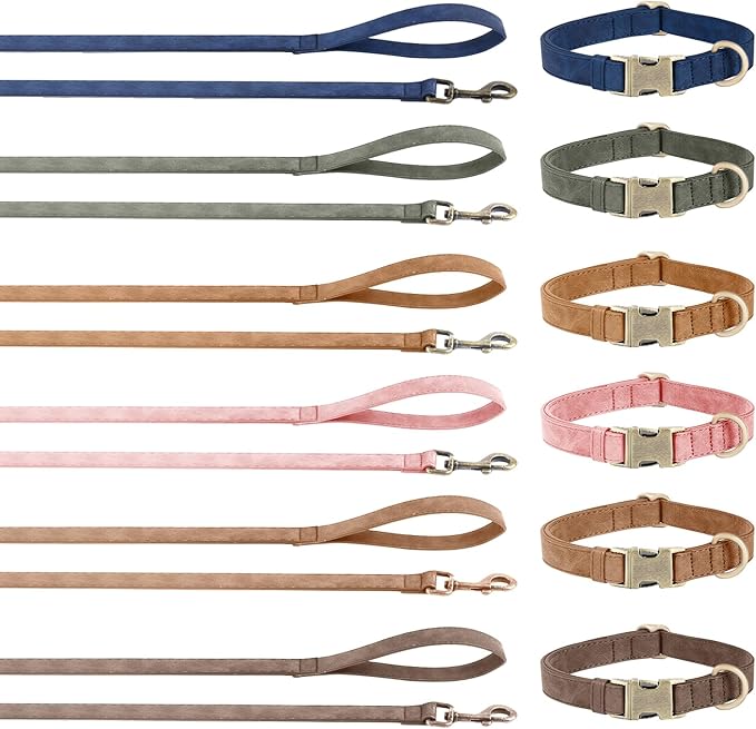 Genuine Leather Dog Collar - Adjustable Pet Collar with Quick Release Metal Buckle, Soft Skin Friendly Real Leather Collar for Small, Medium, Large Dogs (Pink Collar + Rope, M:Fit 12-20" Neck)