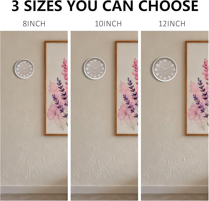 Silent Wall Clock with Large Numbers, 10 Inch Battery Operated Analog Clock