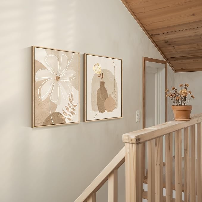 Framed Neutral Boho Floral Wall Art