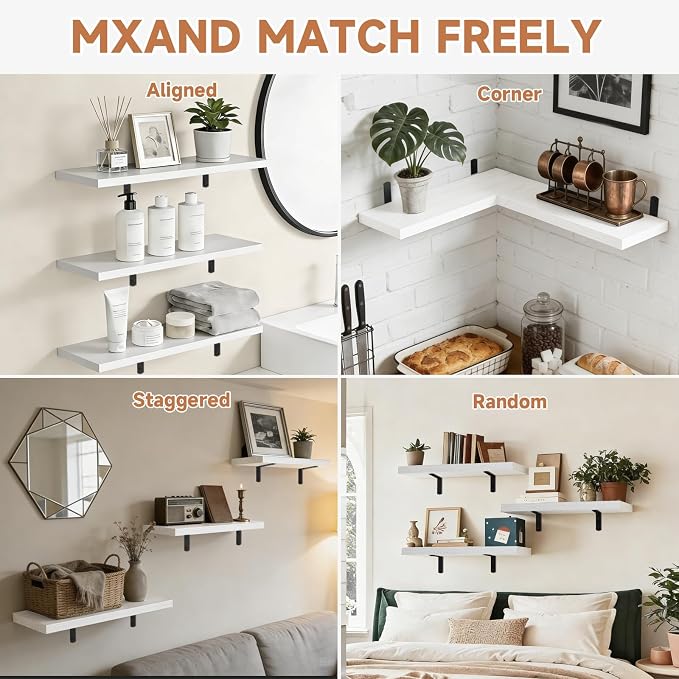 Easy Install Floating Shelves, 15.7 Inch Wall Mounted Wood Shelf, Hanging Shelf