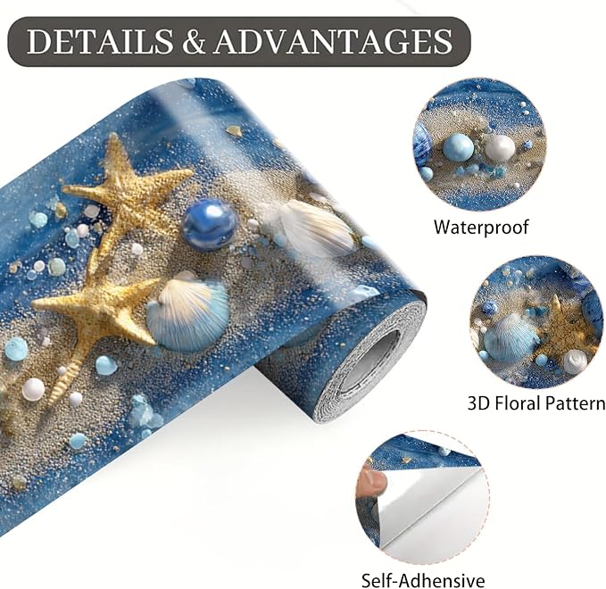 Ocean Starfish Wall Border 196x4 Inch Peel and Stick Coastal Beach Seashell