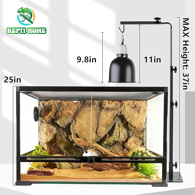 Reptile Lamp Stand , Adjustable 14-37 Inch Heat Lamp Stand , Reptile Light Stand Holder Lamp Hanging Bracket Metal Support for Glass Terrarium