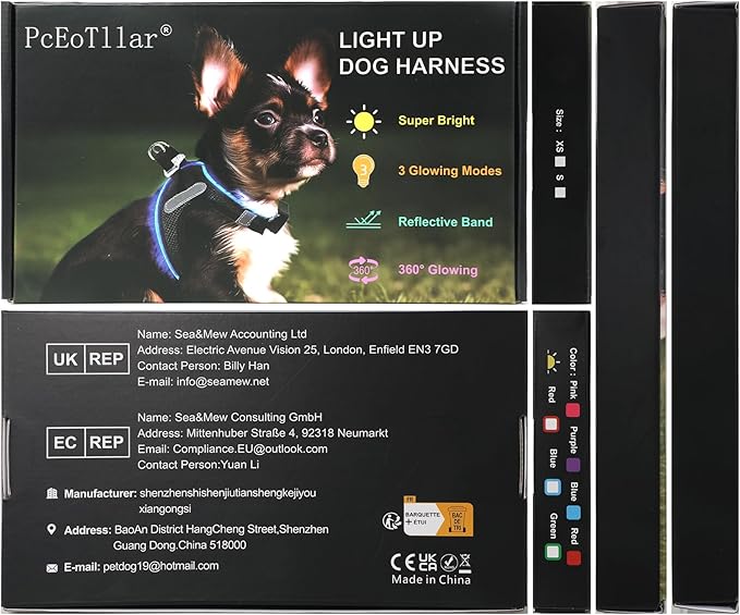 PceoTllar Light Up Dog Harness, LED No Pull Reflective Dog Harness, Flashing Lighted for Night Walking - Small/Medium, (Blue XS)