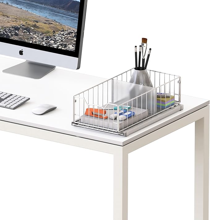 Simple Houseware Pull-Out Cabinet Sliding Basket Organizer, 17.2" D x 9.7" W x 5" H – White, Ideal for Kitchen and Bathroom Cabinet Storage, Under Sink or Pantry Organization