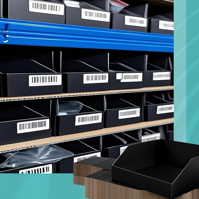 Fuyoooo 30 Pack 12 x 8 x 4.5 Inches Cardboard Storage Bins Open Top Bin Boxes Black Corrugated Shelf Organizer Bins for Pantry, Parts, Garage, Snacks, Bottles, Cans or Warehouse Home Cubby