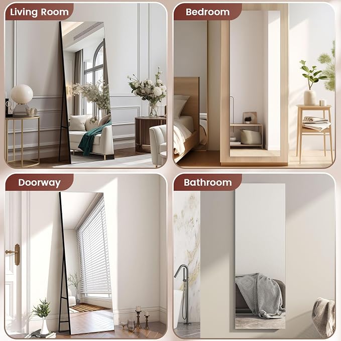 Kosmonia Full Length Mirror, HD Reflection, Standing or Leaning Full Body Mirror