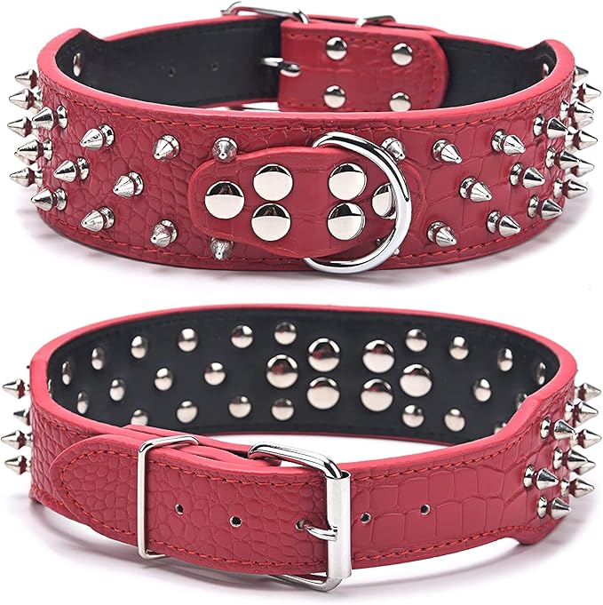 Serijoars Spiked Studded Dog Collar, PU Leather Dog Collar, Adjustable Pet Collars for Medium or Large Breed Pet (M, Black1)