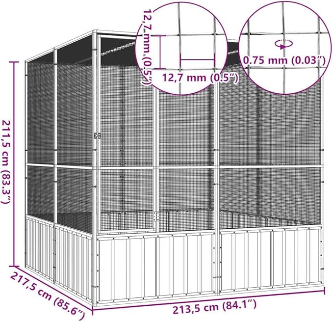 Metal Steel Large Bird Cage for Budgies, Pigeons, Galvanized Steel Birdcage Aviary House, 84.1"x85.6"x83.3", Anthracite,-670