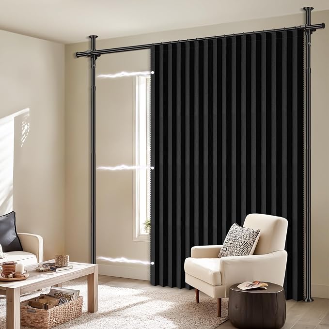 100% Blackout Room Divider Curtains Sets Black 1 Panel W100 x L84in No Drill