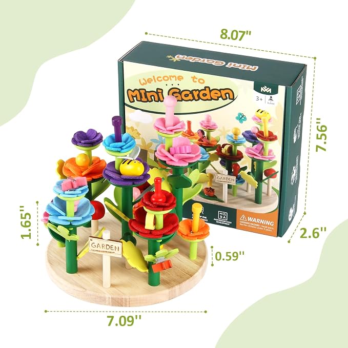 Wooden Flower Garden Building Toys for Kids, STEM Educational Activity Preschool Kit Gift for Boys Girls Age 3 4 5 6 7 Years Old, Stacking Game for Toddlers Build a Bouquet Spring Gifts