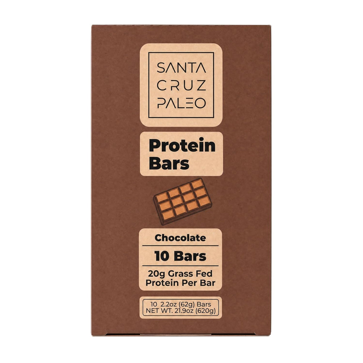 Santa Cruz Paleo Protein Bar – 20g Grass-Fed Whey & Collagen Protein – Wildflower Honey Sweetened, No Seed Oils, High Protein Snack Bar (Peanut Butter Flavor, Pack of 10)