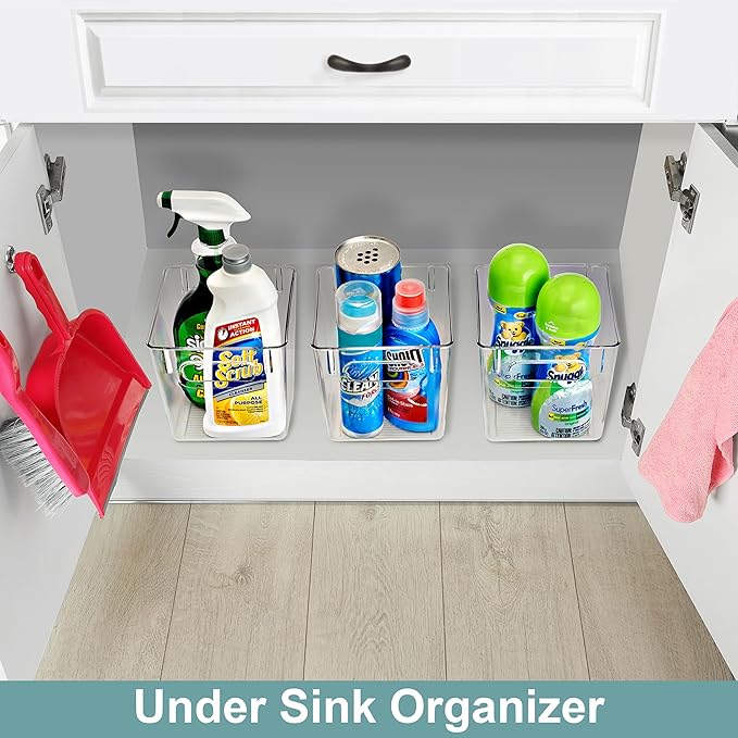 Sorbus 8 Pack Small Clear Plastic Storage Bins, Clear Organizer Bins with Handle for Kitchen, Pantry, Cabinet, Refrigerator, Craft, Toys, Clothes, Closet, Under Sink, Bathroom Organizers and Storage