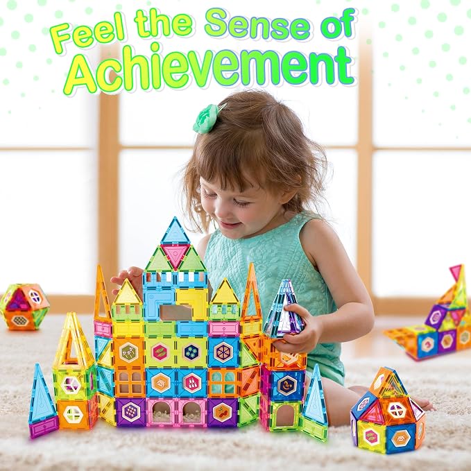 Contixo ST4 Magnetic Tiles - 112 PCs 3D Building Blocks STEM Construction Creativity, Imagination, Recreational, Educational Building Toys for Kids Children Toddler Ages 4-8, Boys and Girls Age 3-5