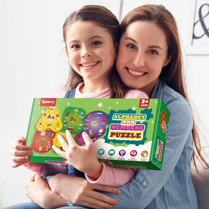SYNARRY Number and Alphabet Puzzles for Kids Ages 3-5, ABC Learning for Toddlers Ages 3+, Preschool Activities Letter Puzzles Montessori Educational Toys Gifts for 4 5 6 7 8 Year Old Boys Girls