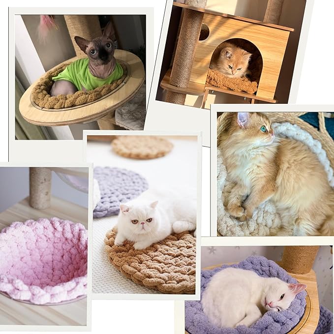 Cat Knitted Bed Mat, Extra-Soft Washable Warm Round Pads Cushions for Indoor Kittens, Cat Trees Towers, Perfect for Kneading and Sleeping (White,X-Large)