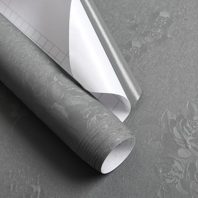 Erfoni 118"x17.7" Gray Peel and Stick Wallpaper Thicken Floral Embossed Contact