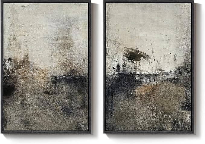Large Framed Neutral Abstract Wall Art Set of 2
