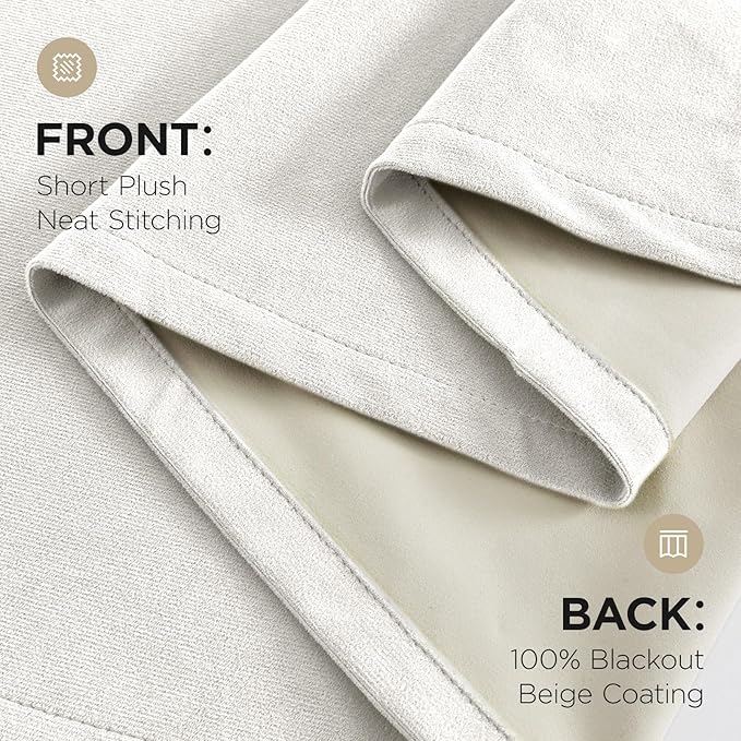Joydeco Customized Curtains, 100% Blackout Curtains for Bedroom and Living Room, Heavy Duty Luxury Thermal Insulated Ivory White Velvet Curtains Rod Pocket & Back Tab 1 Panel, Custom Size