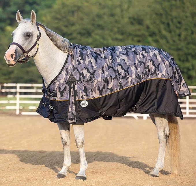 Jeffers Economy Plus 1200 Denier Standard Neck Turnout Sheet 69" - Waterproof Breathable Horse Blanket, Lightweight 0 Gram Polyfill Rain Sheet for Horses, Durable Outdoor Equestrian Rug - Urban Camo