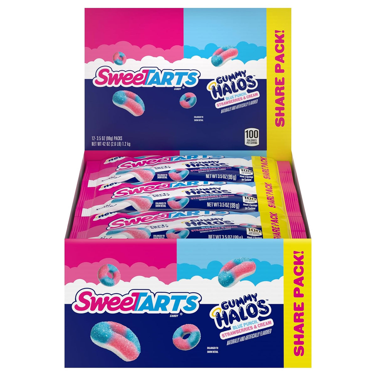 SweeTARTS Halos, Candy, Blue Punch and Strawberries and Cream, Tart and Chewy, Soft and Fluffy, 11 oz