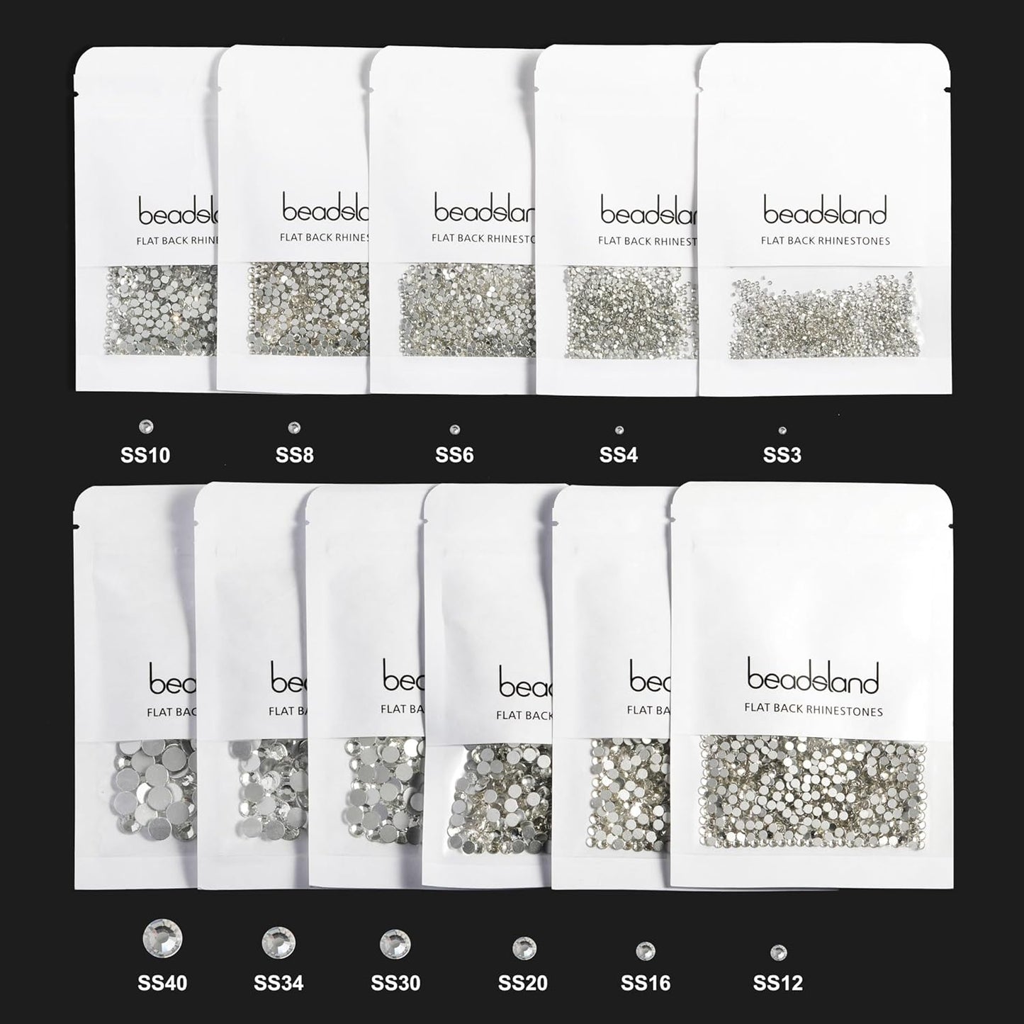 beadsland Flat Back Crystal Rhinestones Round Gems for Nail Art and Craft Glue Fix, Metal Sunlight (2.9-3.0mm) SS12/1440pcs