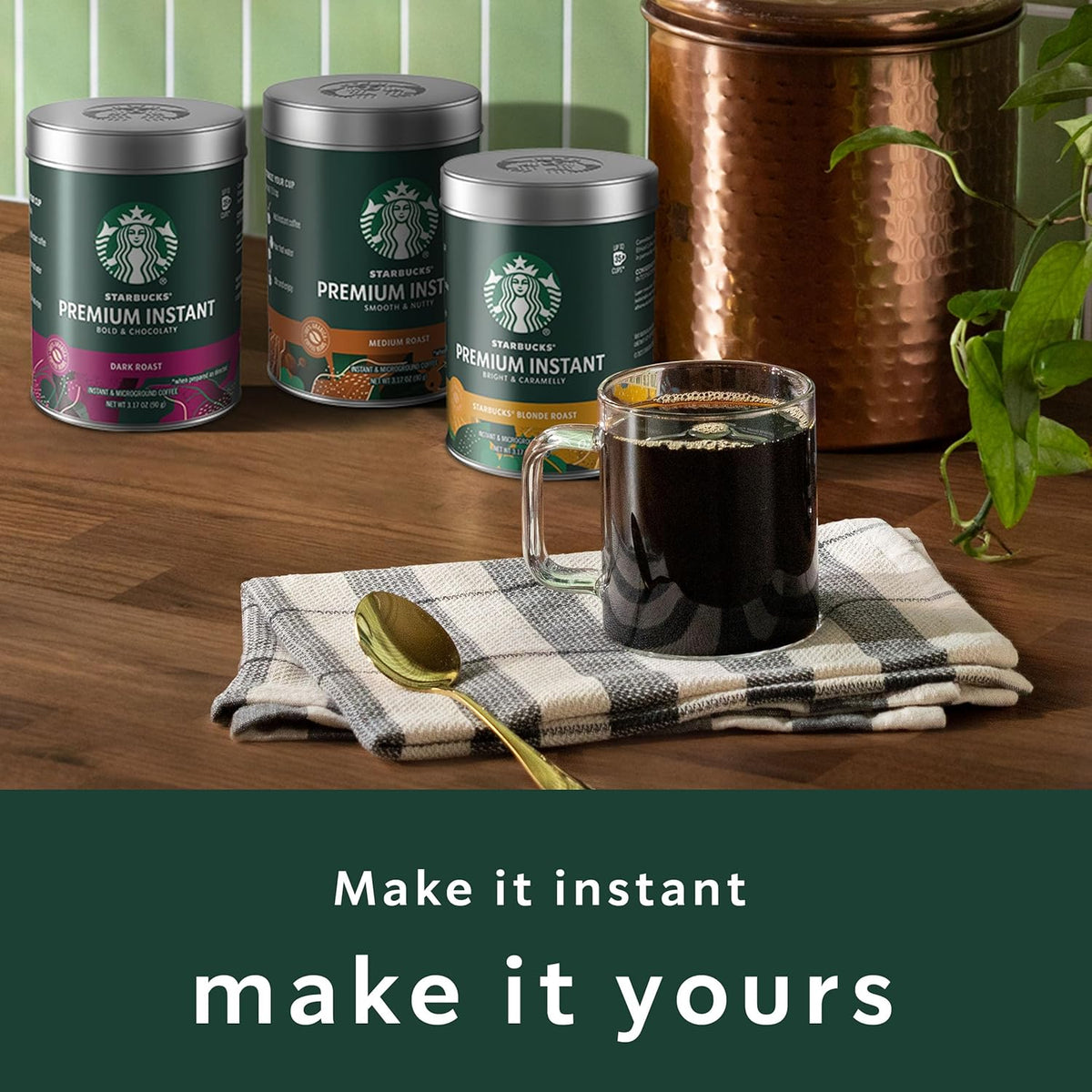 Starbucks Premium Instant Coffee, Dark Roast Coffee, Arabica Beans, Three 3.17 oz Tins