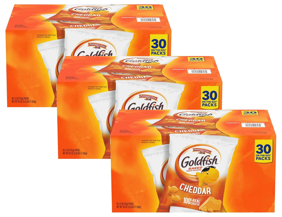 Goldfish Crackers Big Smiles Variety Pack with Cheddar, Colors, and Pretzels, Snack Packs, 30 Ct