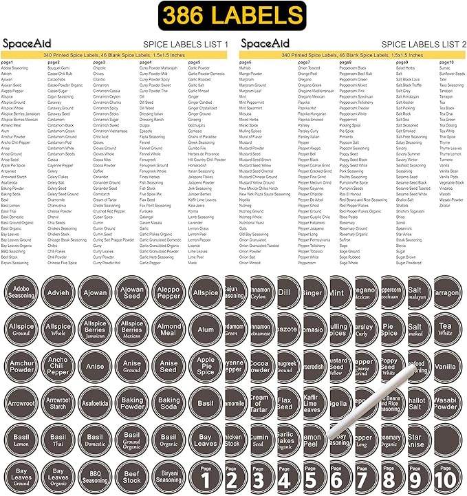 SpaceAid Spice Rack Organizer with 28 Spice Jars, 386 Spice Labels, Chalk Marker and Funnel Set for Cabinet, Countertop, Pantry, Cupboard or Door & Wall Mount - 28 Jars, 13.4" W × 10.8" H, Black