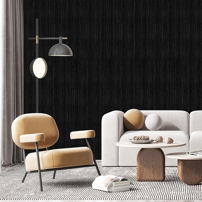 Black Grasscloth Peel and Stick Wallpaper Texture Contact Paper A Set of 15.7"