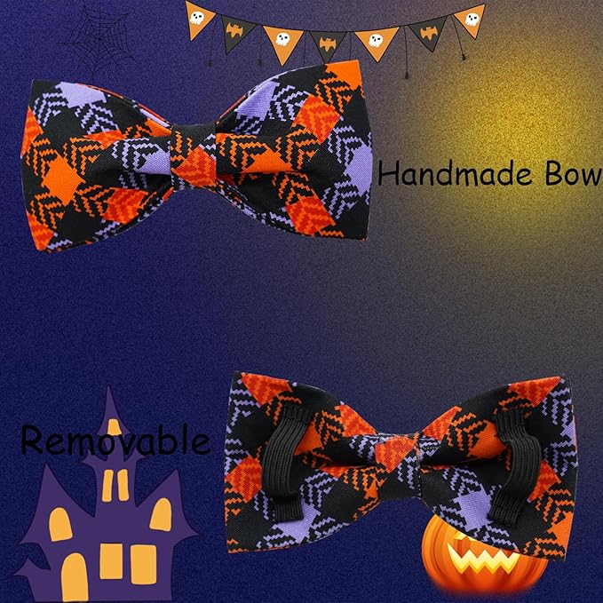 Halloween Dog Collar, Pet Collar Bow Plaid Puppy Collars Girl Boy Holiday Pet Collar Gift Bow Dog Collar Cute Soft Puppy Collar for Medium Dogs