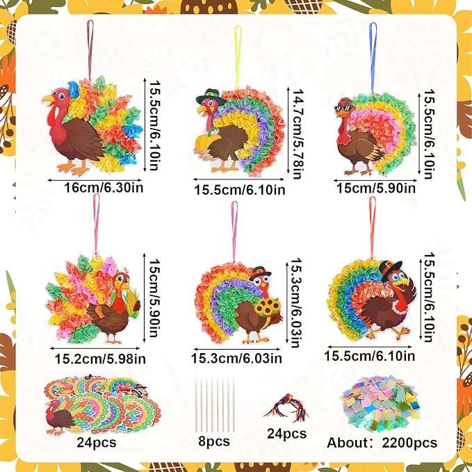 Fennoral 24 Pack Thanksgiving Turkey Crafts Kit for Kids Make You Own Turkey Poke in Arts and Crafts DIY for Boys Girls Classroom Activities Fall Decoration