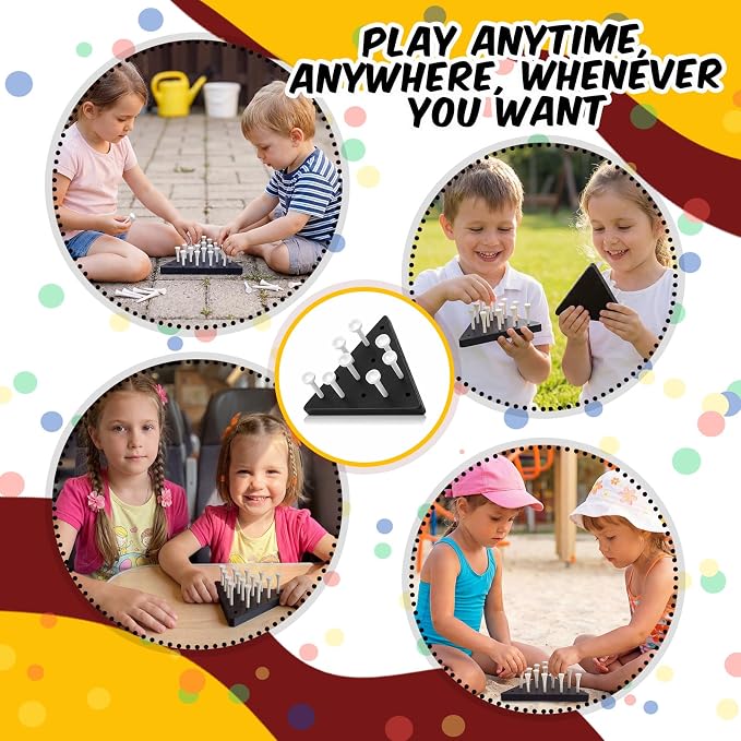 Zhanmai 10 Sets Wooden Triangle Peg Travel Game, White Peg Black Board